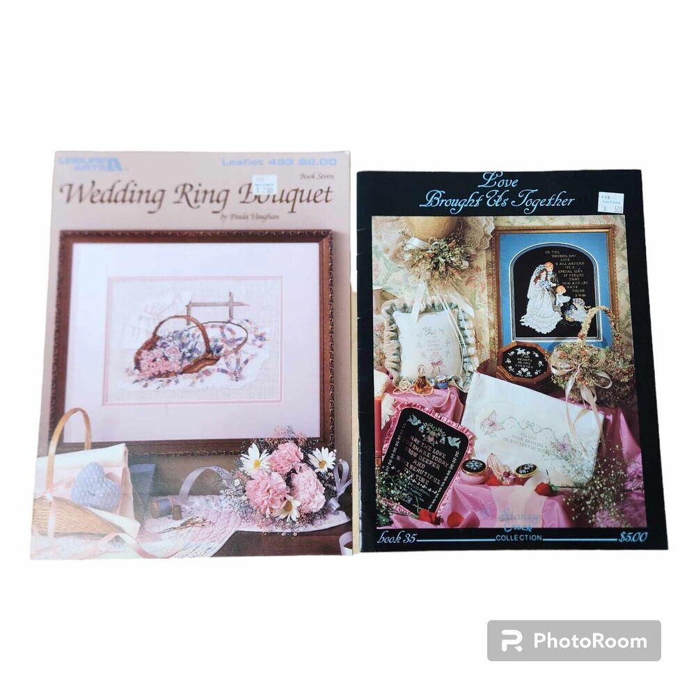 Lot of 2 Wedding Theme Cross Stitch Pattern Booklets Love Romance Floral